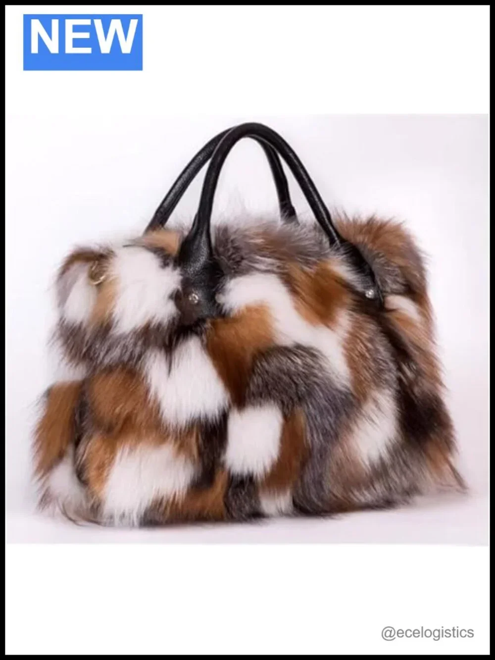 Real Fox Fur Handbag Satchel Women Furry Shoulder Bag Large Capacity Adjustable